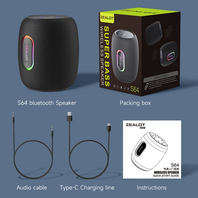 Zealot S64 Shocking Sound Super Subwoofer Bluetooth Speaker with RGB Light, S64