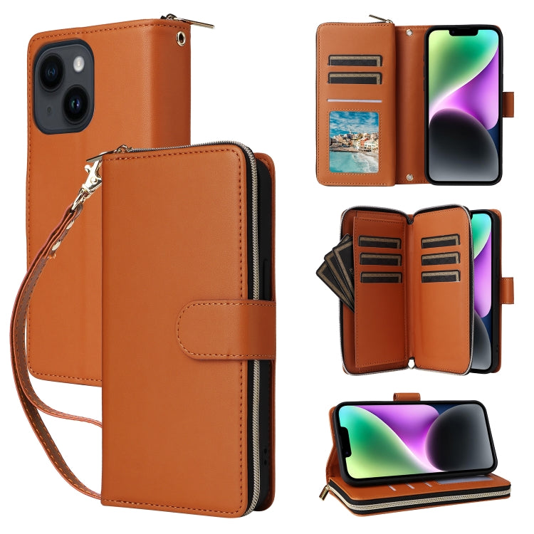 Nine-card Slots Zipper Wallet Bag Leather Phone Case, For iPhone 15 Pro, For iPhone 15 Plus / 14 Plus, For iPhone 15, For iPhone 14 / 13, For iPhone 14 Pro, For iPhone 14 Pro Max