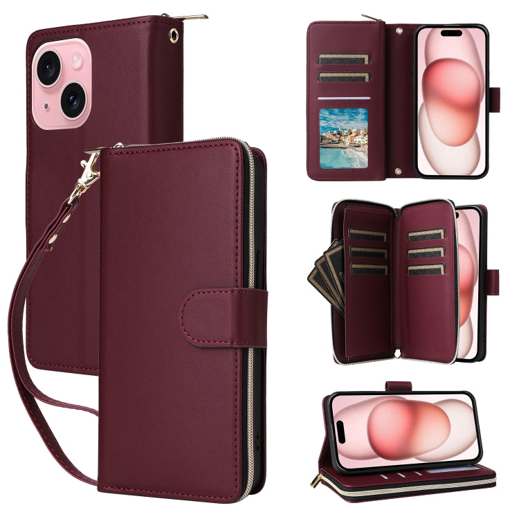Nine-card Slots Zipper Wallet Bag Leather Phone Case, For iPhone 15 Pro, For iPhone 15 Plus / 14 Plus, For iPhone 15, For iPhone 14 / 13, For iPhone 14 Pro, For iPhone 14 Pro Max