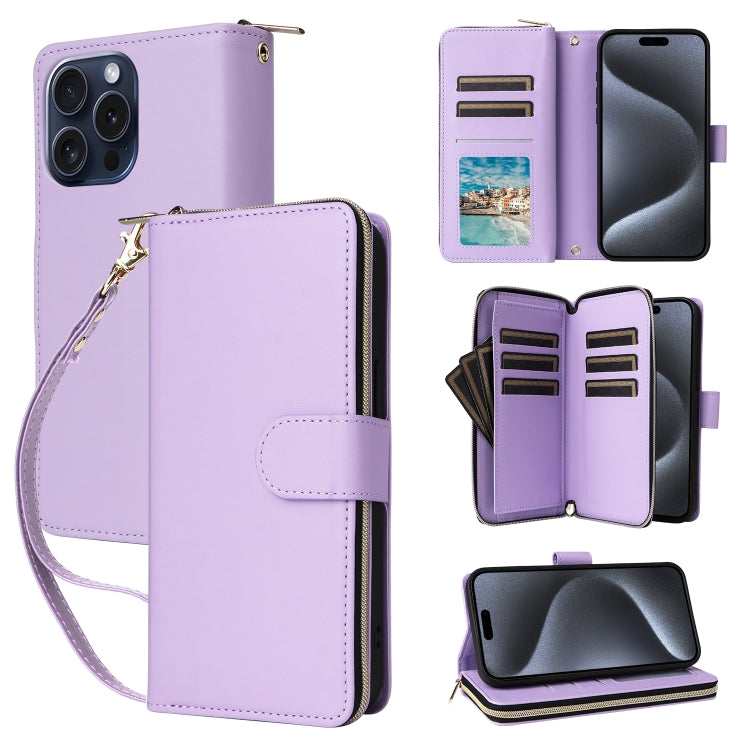 Nine-card Slots Zipper Wallet Bag Leather Phone Case, For iPhone 16e, For iPhone 16 Pro Max, For iPhone 16 Pro, For iPhone 16 Plus, For iPhone 16, For iPhone 15 Pro Max