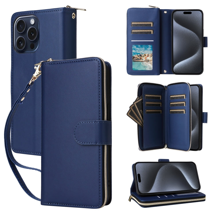 Nine-card Slots Zipper Wallet Bag Leather Phone Case, For iPhone 16e, For iPhone 16 Pro Max, For iPhone 16 Pro, For iPhone 16 Plus, For iPhone 16, For iPhone 15 Pro Max