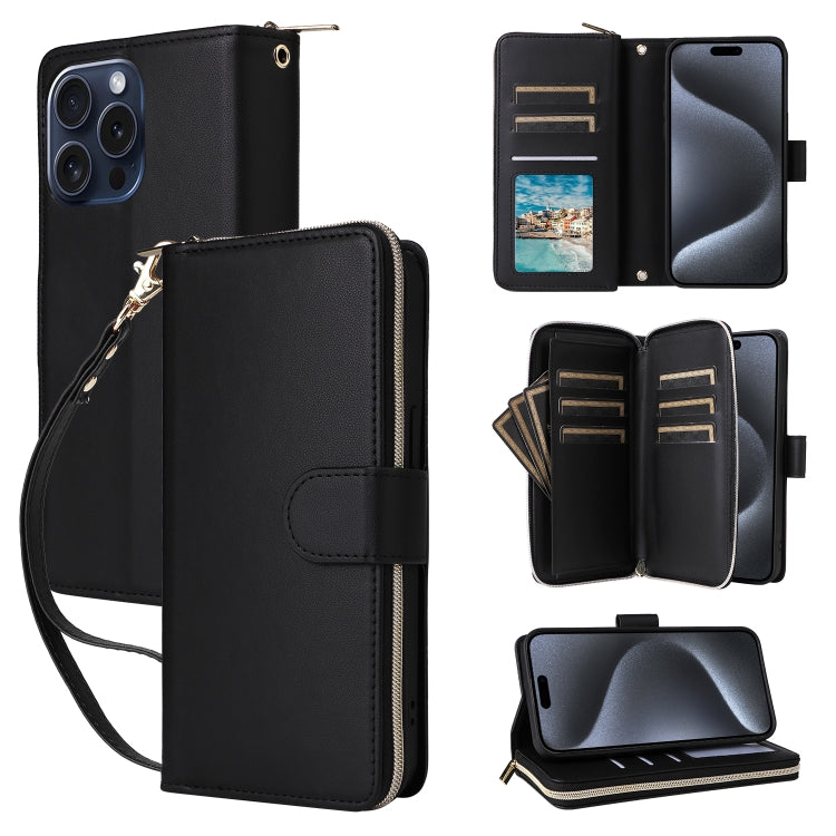 Nine-card Slots Zipper Wallet Bag Leather Phone Case, For iPhone 16e, For iPhone 16 Pro Max, For iPhone 16 Pro, For iPhone 16 Plus, For iPhone 16, For iPhone 15 Pro Max