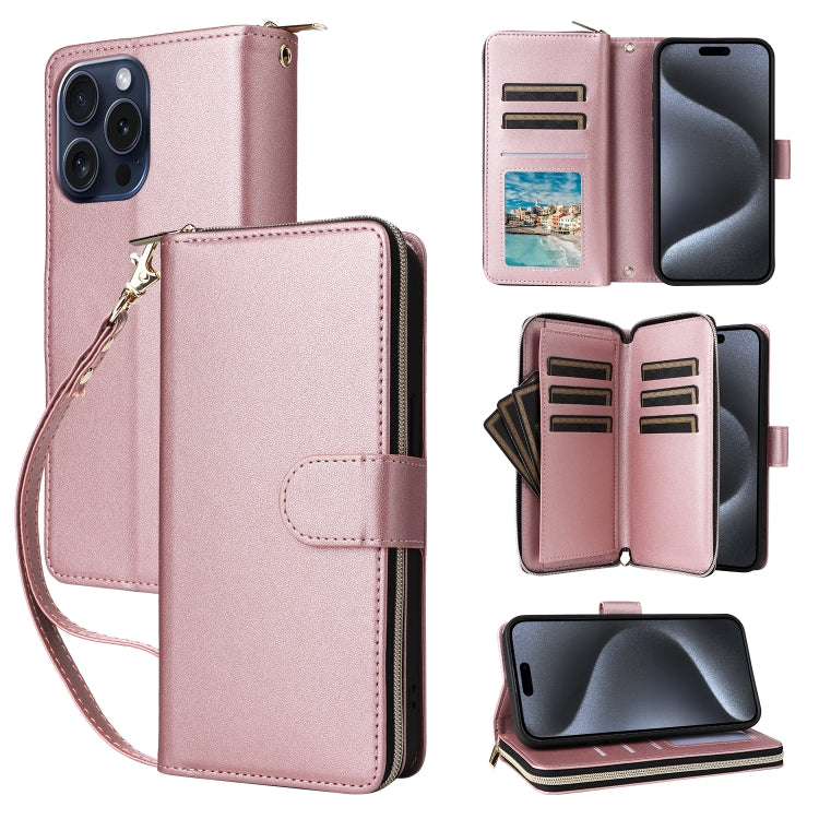 Nine-card Slots Zipper Wallet Bag Leather Phone Case, For iPhone 16e, For iPhone 16 Pro Max, For iPhone 16 Pro, For iPhone 16 Plus, For iPhone 16, For iPhone 15 Pro Max