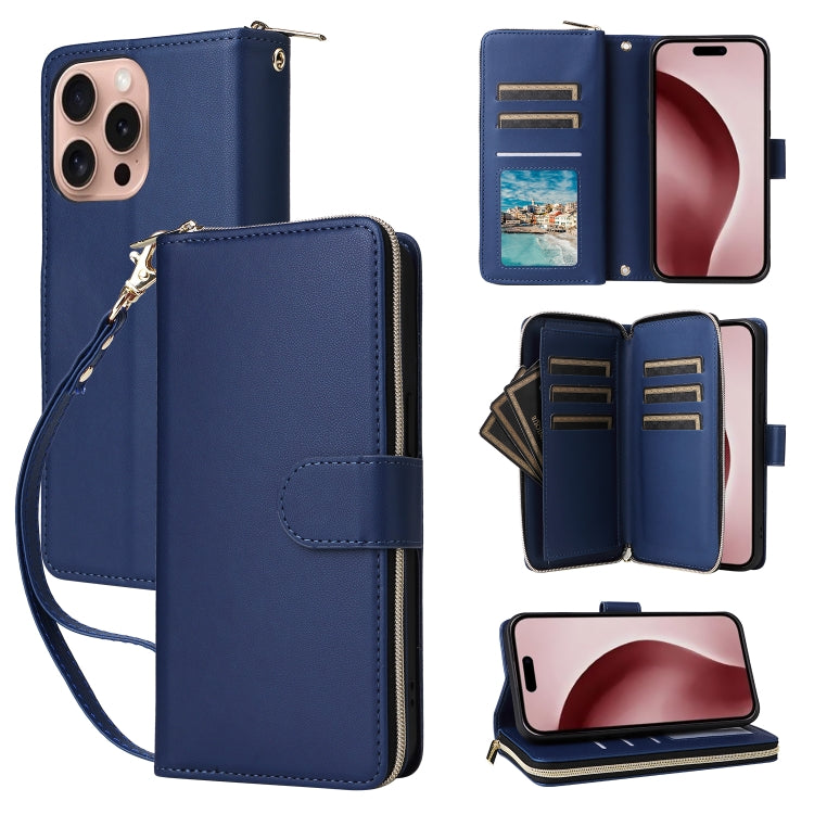 Nine-card Slots Zipper Wallet Bag Leather Phone Case, For iPhone 16e, For iPhone 16 Pro Max, For iPhone 16 Pro, For iPhone 16 Plus, For iPhone 16, For iPhone 15 Pro Max