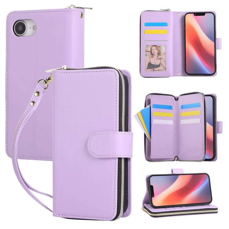 Nine-card Slots Zipper Wallet Bag Leather Phone Case, For iPhone 16e, For iPhone 16 Pro Max, For iPhone 16 Pro, For iPhone 16 Plus, For iPhone 16, For iPhone 15 Pro Max