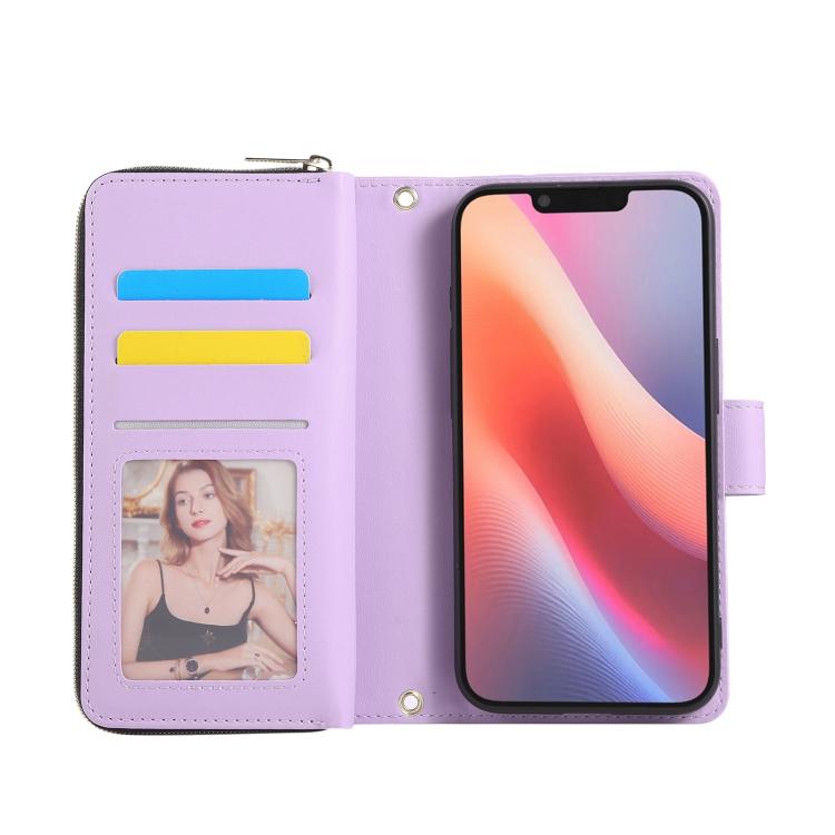 Nine-card Slots Zipper Wallet Bag Leather Phone Case, For iPhone 16e, For iPhone 16 Pro Max, For iPhone 16 Pro, For iPhone 16 Plus, For iPhone 16, For iPhone 15 Pro Max
