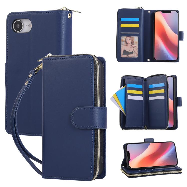 Nine-card Slots Zipper Wallet Bag Leather Phone Case, For iPhone 16e, For iPhone 16 Pro Max, For iPhone 16 Pro, For iPhone 16 Plus, For iPhone 16, For iPhone 15 Pro Max
