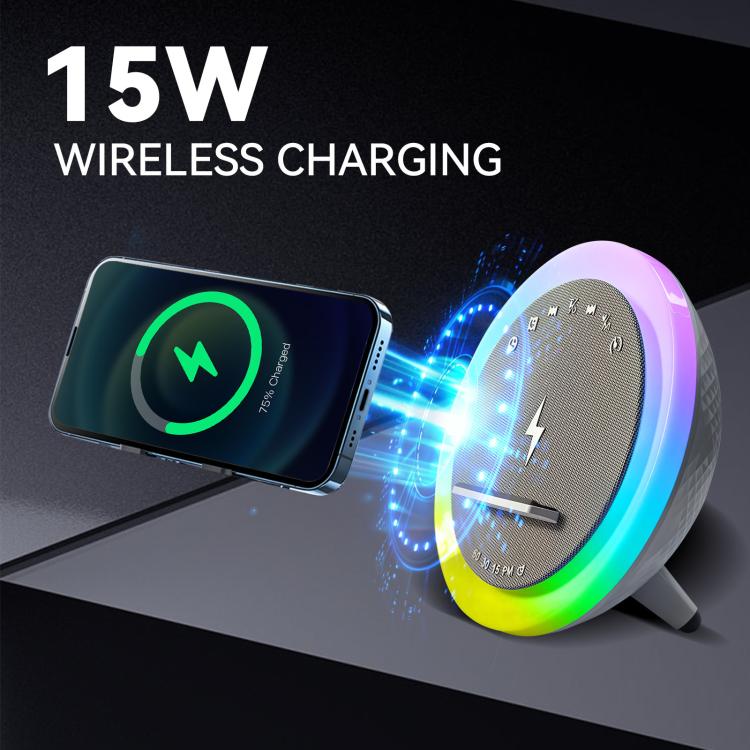 S302 Clock Alarm 15W Intelligent Wireless Charger LED Light Bluetooth Speaker