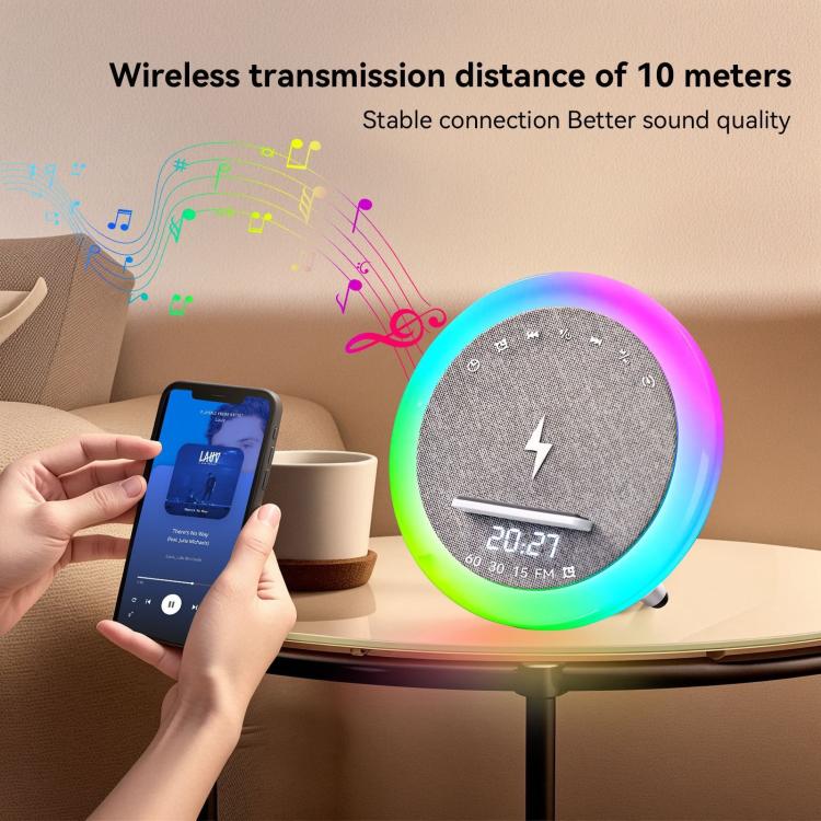 S302 Clock Alarm 15W Intelligent Wireless Charger LED Light Bluetooth Speaker