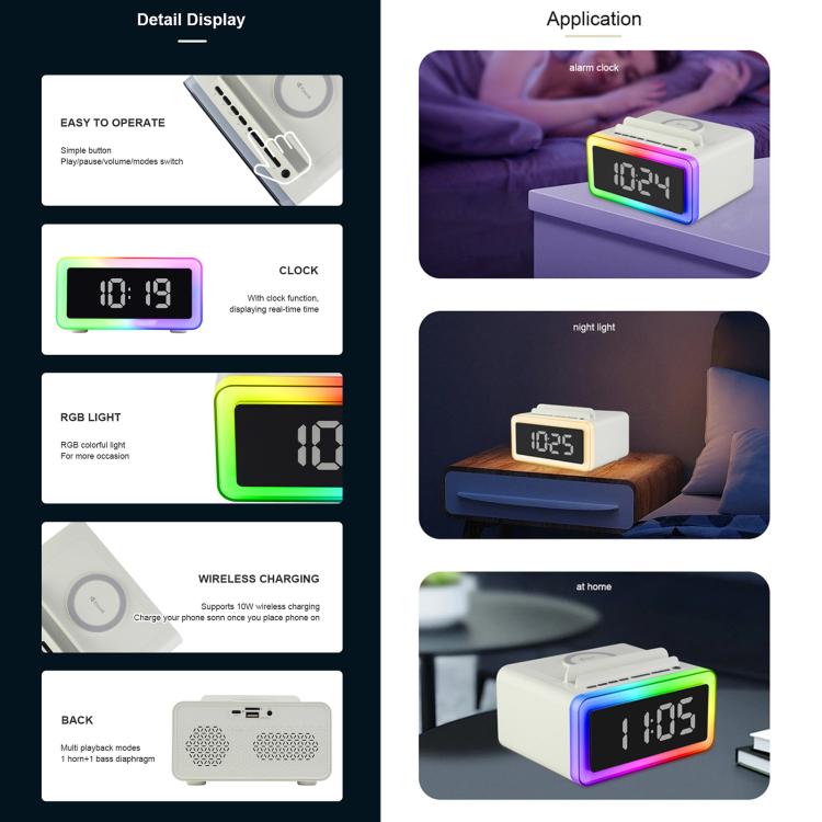 P14 Clock Alarm 10W Intelligent Wireless Charger LED Light Bluetooth Speaker