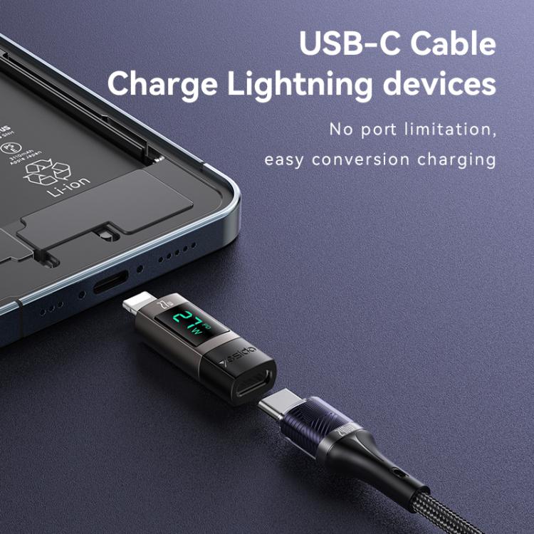 Yesido GS25 27W USB-C / Type-C to 8 Pin Aluminum Alloy Digital Display Adapter, Type-C to 8 Pin