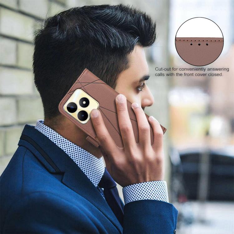 Geometric Pattern RFID Leather Phone Case, For Realme C53, For Realme C55