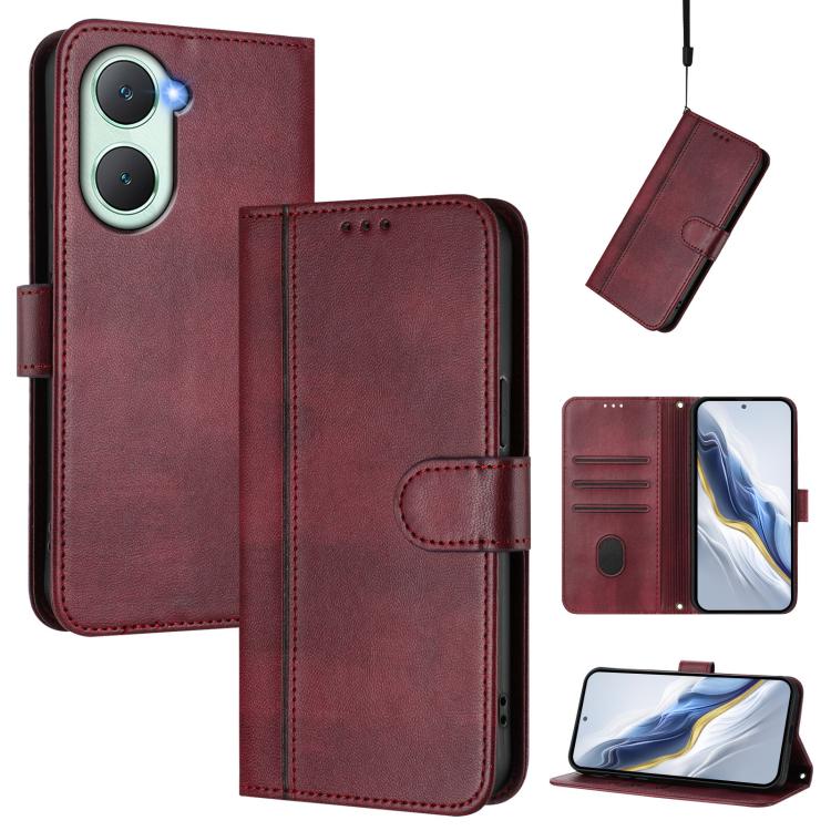 Line Splicing Buckle Retro Leather Phone Case, For vivo Y03 4G / Y18 4G Global, For vivo V30E 5G Global / V40 Lite 5G, For vivo S19, For vivo Y28 4G Global, For vivo X100s 5G, For vivo Y38 5G / T3x 5G Global