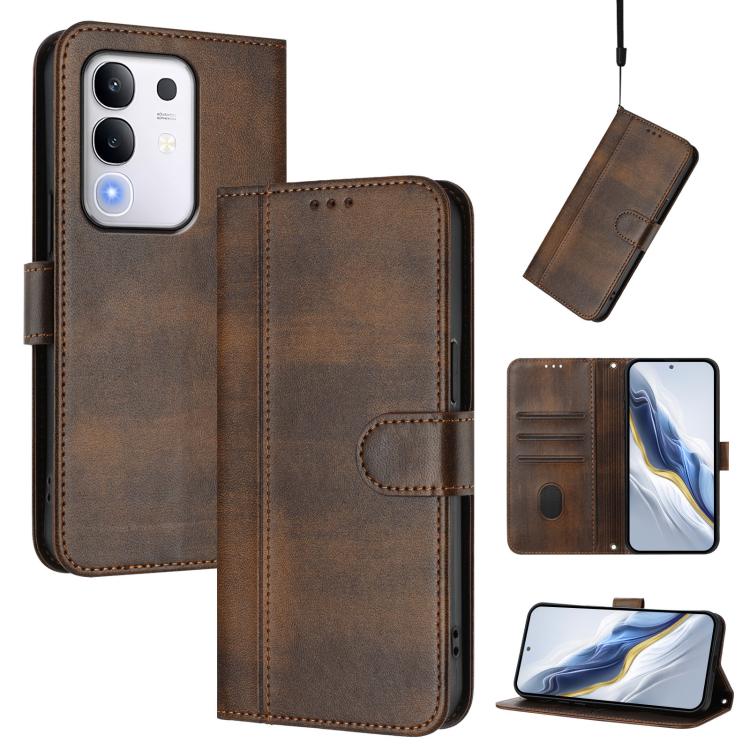 Line Splicing Buckle Retro Leather Phone Case, For vivo Y29 4G Global, For vivo V50 5G Global, For vivo S20 5G, For vivo S20 Pro 5G, For vivo V40 Lite 5G IDN / Y300 5G Global, For vivo V40 Lite 4G IDN / Y300 5G IDN