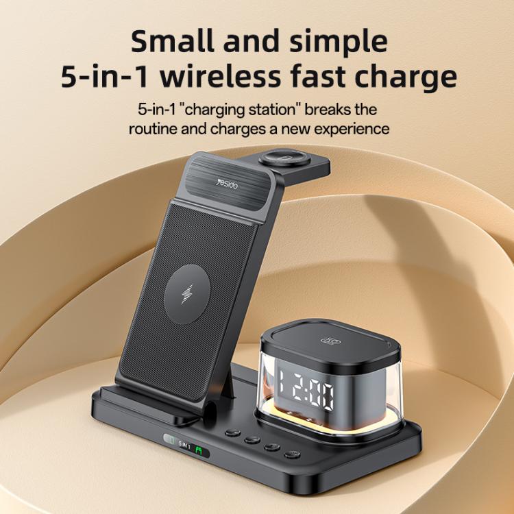 Yesido DS22 5 in 1 Multifunction Clock Wireless Fast Charge Station, For iPhone / Apple Watch / AirPods