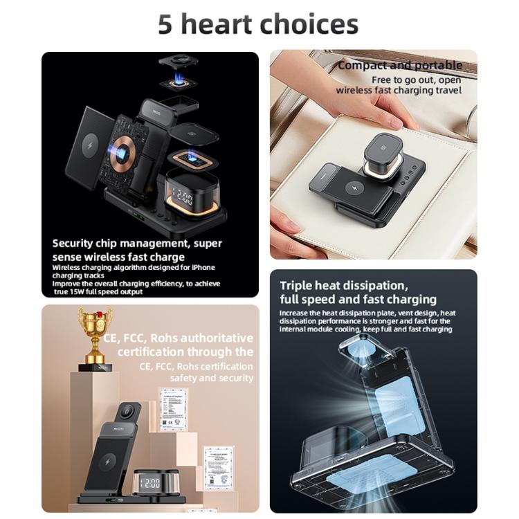 Yesido DS22 5 in 1 Multifunction Clock Wireless Fast Charge Station, For iPhone / Apple Watch / AirPods