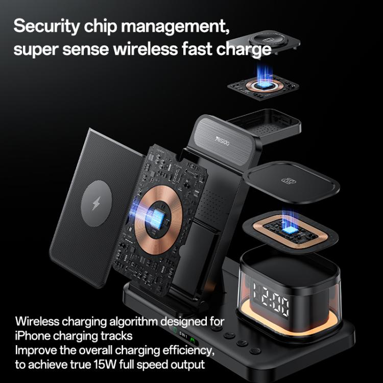 Yesido DS22 5 in 1 Multifunction Clock Wireless Fast Charge Station, For iPhone / Apple Watch / AirPods
