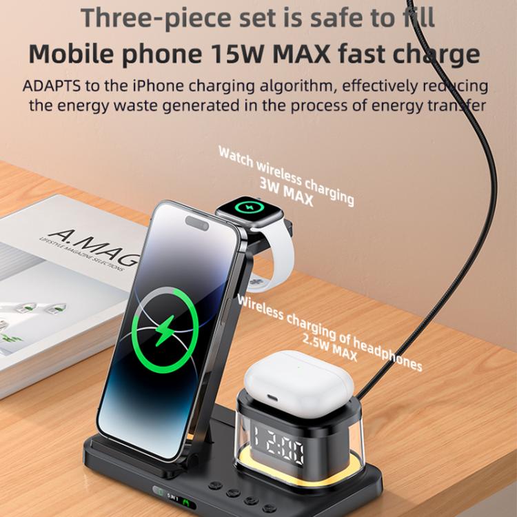 Yesido DS22 5 in 1 Multifunction Clock Wireless Fast Charge Station, For iPhone / Apple Watch / AirPods