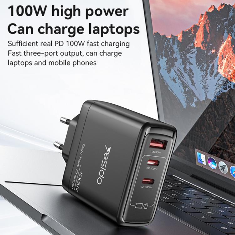Yesido YC95 PD100W 2 USB-C , USB-A Three Ports GaN Fast Charger, UK Plug