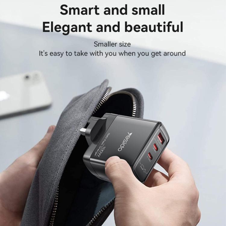 Yesido YC95 PD100W 2 USB-C , USB-A Three Ports GaN Fast Charger, UK Plug