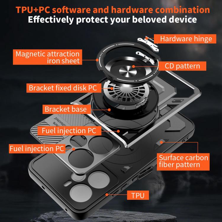 Armor Rotating Holder MagSafe Phone Case, For Realme 14 5G, For Realme 14 Pro+ 5G, For Realme 14 Pro 5G, For Realme 14X / V60 Pro / C75