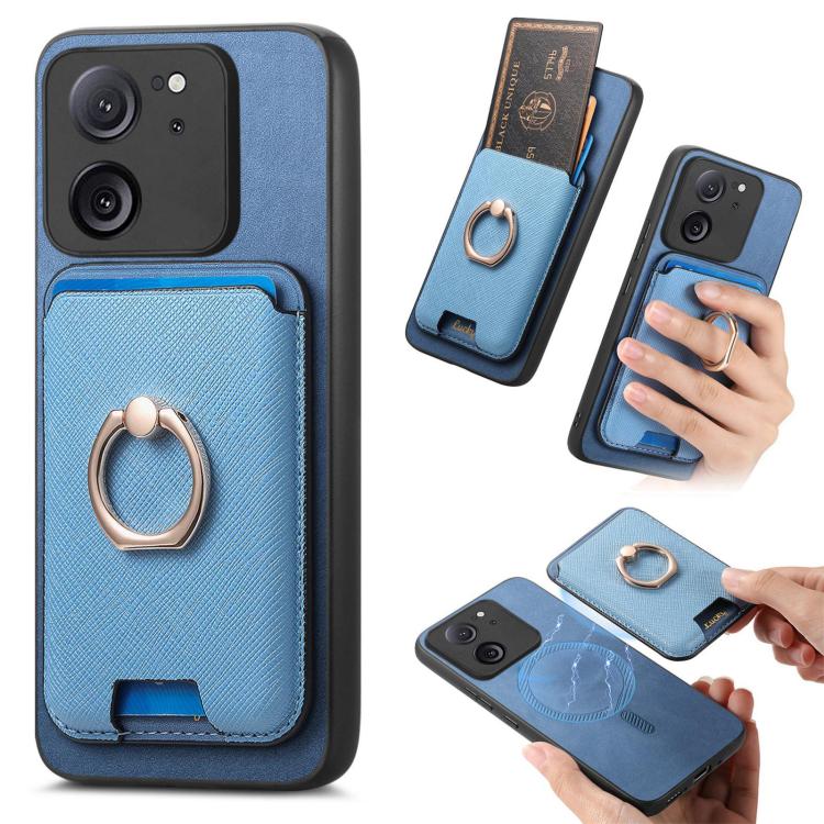 Retro Cross Leather Ring Vertical Insert Card Bag MagSafe Phone Case, For Redmi Note 13 Pro+ 5G, For Redmi K60 Ultra, For Xiaomi 13T Pro 5G, For Xiaomi 13T 5G, For Redmi Note 13 Pro 4G / Poco M6 Pro 4G, For Redmi K70E / Poco X6 Pro 5G