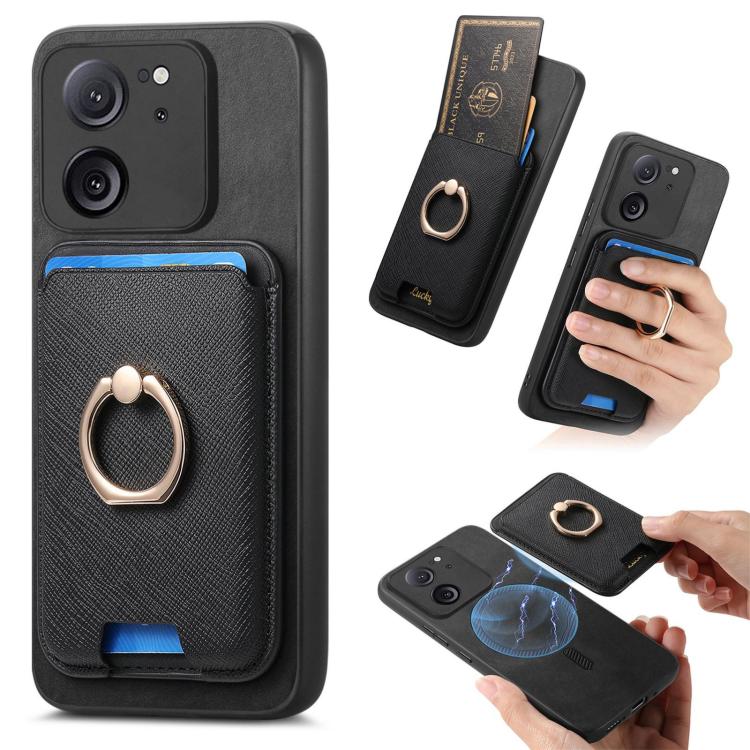 Retro Cross Leather Ring Vertical Insert Card Bag MagSafe Phone Case, For Redmi Note 13 Pro+ 5G, For Redmi K60 Ultra, For Xiaomi 13T Pro 5G, For Xiaomi 13T 5G, For Redmi Note 13 Pro 4G / Poco M6 Pro 4G, For Redmi K70E / Poco X6 Pro 5G