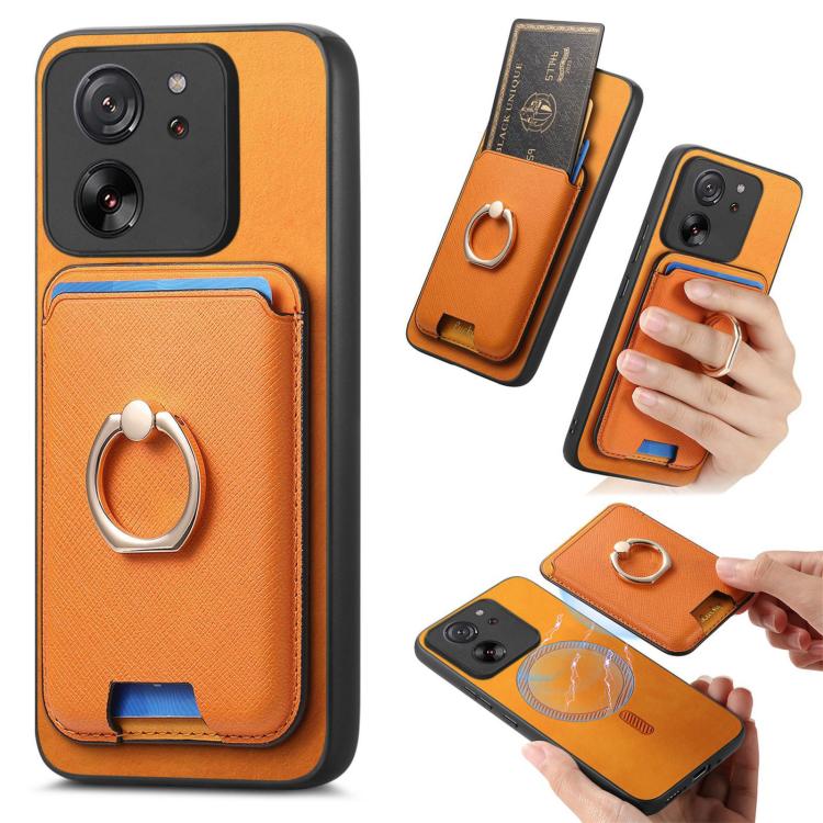 Retro Cross Leather Ring Vertical Insert Card Bag MagSafe Phone Case, For Redmi Note 13 Pro+ 5G, For Redmi K60 Ultra, For Xiaomi 13T Pro 5G, For Xiaomi 13T 5G, For Redmi Note 13 Pro 4G / Poco M6 Pro 4G, For Redmi K70E / Poco X6 Pro 5G