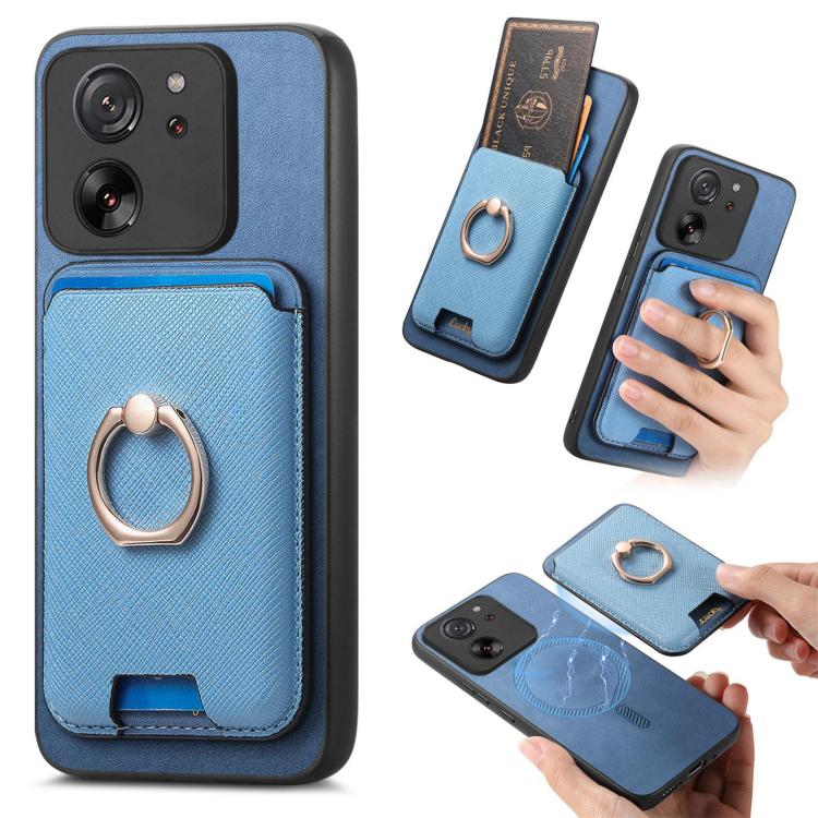 Retro Cross Leather Ring Vertical Insert Card Bag MagSafe Phone Case, For Redmi Note 13 Pro+ 5G, For Redmi K60 Ultra, For Xiaomi 13T Pro 5G, For Xiaomi 13T 5G, For Redmi Note 13 Pro 4G / Poco M6 Pro 4G, For Redmi K70E / Poco X6 Pro 5G