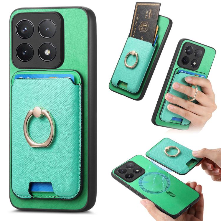 Retro Cross Leather Ring Vertical Insert Card Bag MagSafe Phone Case, For Redmi Note 13 Pro+ 5G, For Redmi K60 Ultra, For Xiaomi 13T Pro 5G, For Xiaomi 13T 5G, For Redmi Note 13 Pro 4G / Poco M6 Pro 4G, For Redmi K70E / Poco X6 Pro 5G