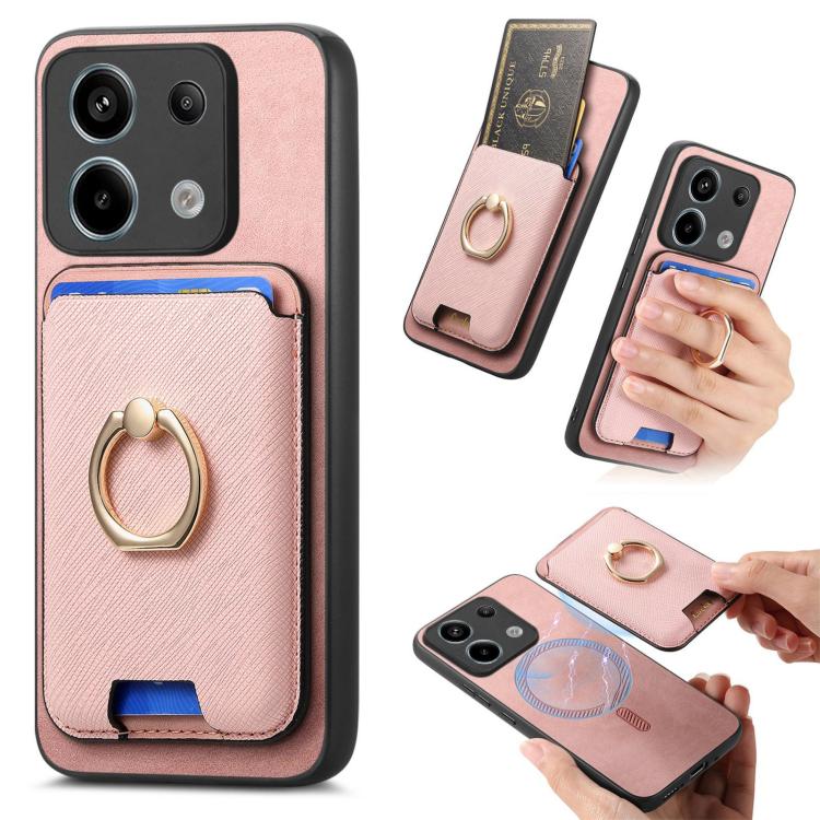 Retro Cross Leather Ring Vertical Insert Card Bag MagSafe Phone Case, For Redmi Note 13 Pro+ 5G, For Redmi K60 Ultra, For Xiaomi 13T Pro 5G, For Xiaomi 13T 5G, For Redmi Note 13 Pro 4G / Poco M6 Pro 4G, For Redmi K70E / Poco X6 Pro 5G