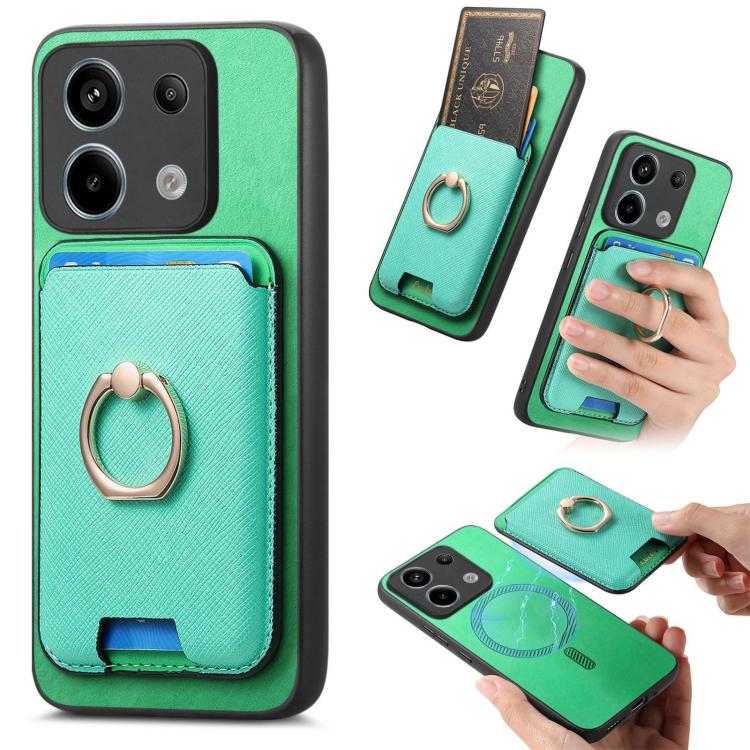 Retro Cross Leather Ring Vertical Insert Card Bag MagSafe Phone Case, For Redmi Note 13 Pro+ 5G, For Redmi K60 Ultra, For Xiaomi 13T Pro 5G, For Xiaomi 13T 5G, For Redmi Note 13 Pro 4G / Poco M6 Pro 4G, For Redmi K70E / Poco X6 Pro 5G