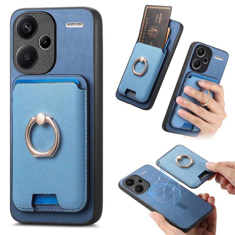 Retro Cross Leather Ring Vertical Insert Card Bag MagSafe Phone Case, For Redmi Note 13 Pro+ 5G, For Redmi K60 Ultra, For Xiaomi 13T Pro 5G, For Xiaomi 13T 5G, For Redmi Note 13 Pro 4G / Poco M6 Pro 4G, For Redmi K70E / Poco X6 Pro 5G