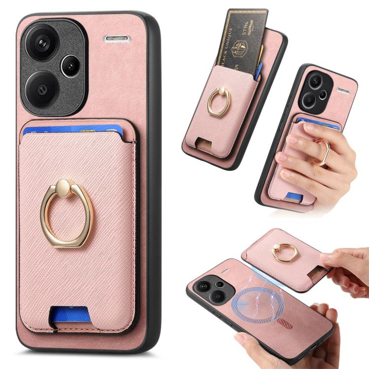Retro Cross Leather Ring Vertical Insert Card Bag MagSafe Phone Case, For Redmi Note 13 Pro+ 5G, For Redmi K60 Ultra, For Xiaomi 13T Pro 5G, For Xiaomi 13T 5G, For Redmi Note 13 Pro 4G / Poco M6 Pro 4G, For Redmi K70E / Poco X6 Pro 5G
