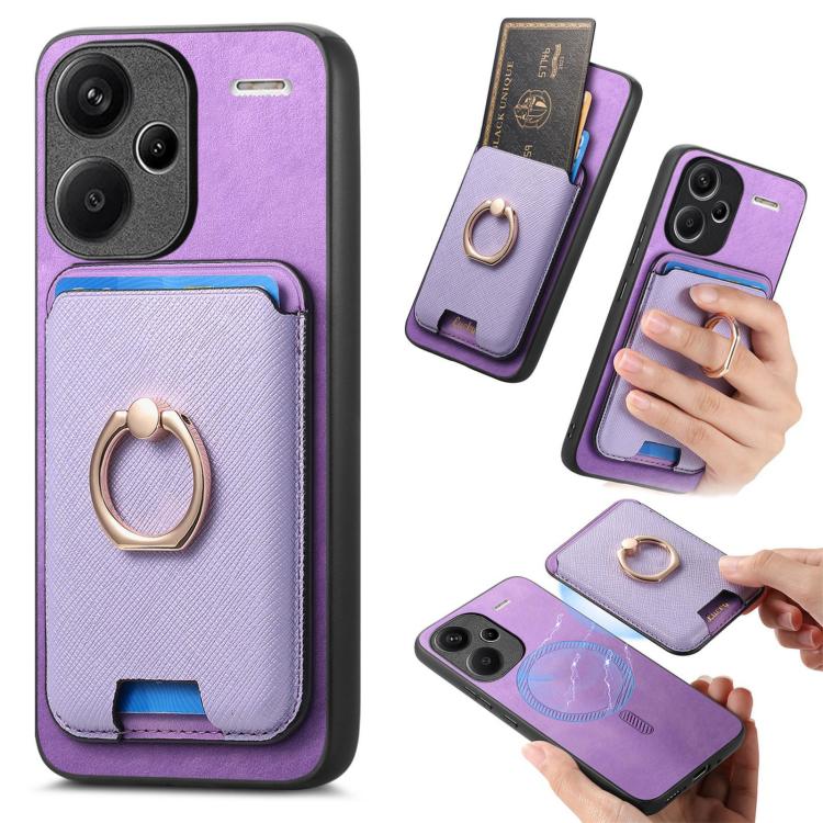 Retro Cross Leather Ring Vertical Insert Card Bag MagSafe Phone Case, For Redmi Note 13 Pro+ 5G, For Redmi K60 Ultra, For Xiaomi 13T Pro 5G, For Xiaomi 13T 5G, For Redmi Note 13 Pro 4G / Poco M6 Pro 4G, For Redmi K70E / Poco X6 Pro 5G