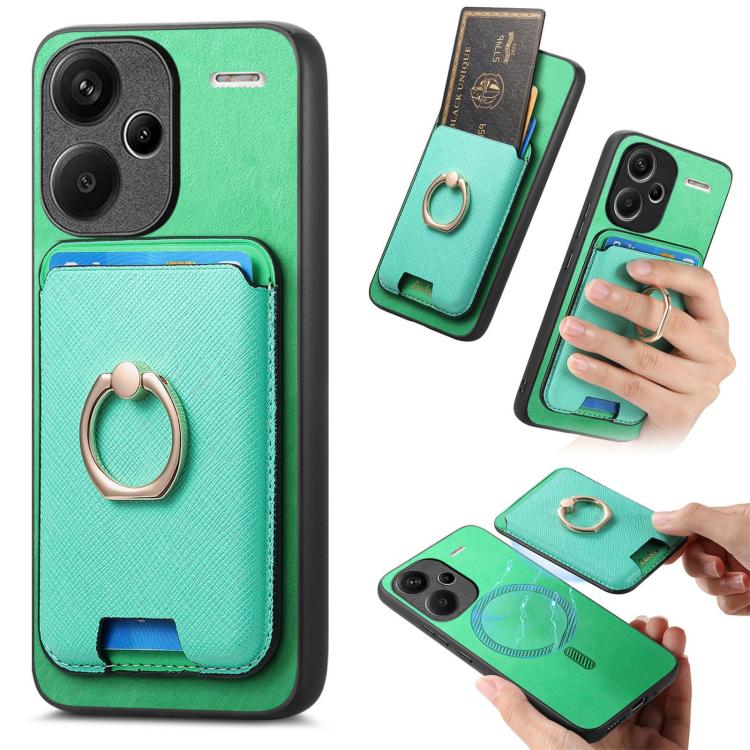 Retro Cross Leather Ring Vertical Insert Card Bag MagSafe Phone Case, For Redmi Note 13 Pro+ 5G, For Redmi K60 Ultra, For Xiaomi 13T Pro 5G, For Xiaomi 13T 5G, For Redmi Note 13 Pro 4G / Poco M6 Pro 4G, For Redmi K70E / Poco X6 Pro 5G