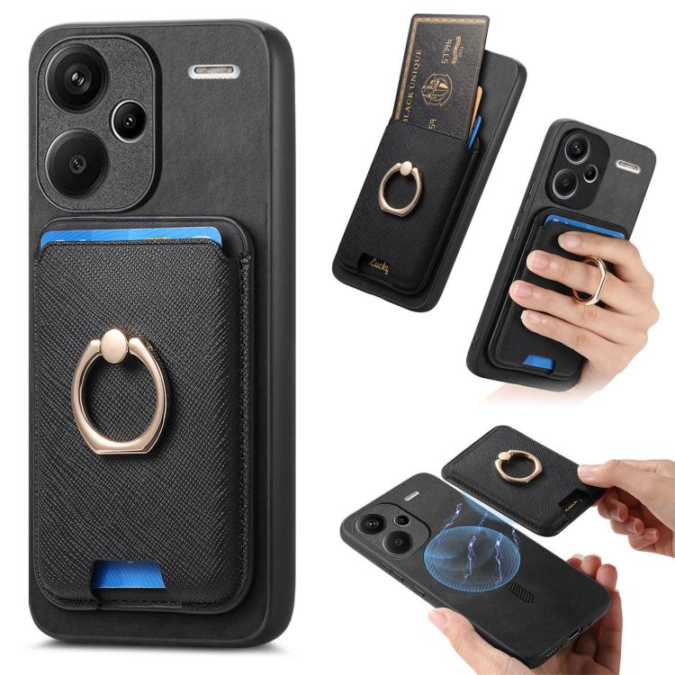 Retro Cross Leather Ring Vertical Insert Card Bag MagSafe Phone Case, For Redmi Note 13 Pro+ 5G, For Redmi K60 Ultra, For Xiaomi 13T Pro 5G, For Xiaomi 13T 5G, For Redmi Note 13 Pro 4G / Poco M6 Pro 4G, For Redmi K70E / Poco X6 Pro 5G