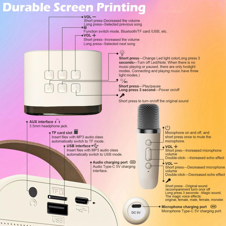 Outdoor Home Portable Wireless Karaoke Sound Cell Phone Integrated Microphone Smart Speaker, With Dual Mic Blue