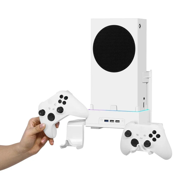 For XBOX Series S Wall Mounted Cooling RGB Multi-function Base With Fan and Hook, Wall Mounted Rack
