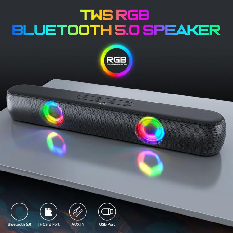 T-WOLF B320 TWS RGB Bluetooth 5.0 Speaker Desktop Soundbar Subwoofer Support USB / AUX / TF / FM, B320