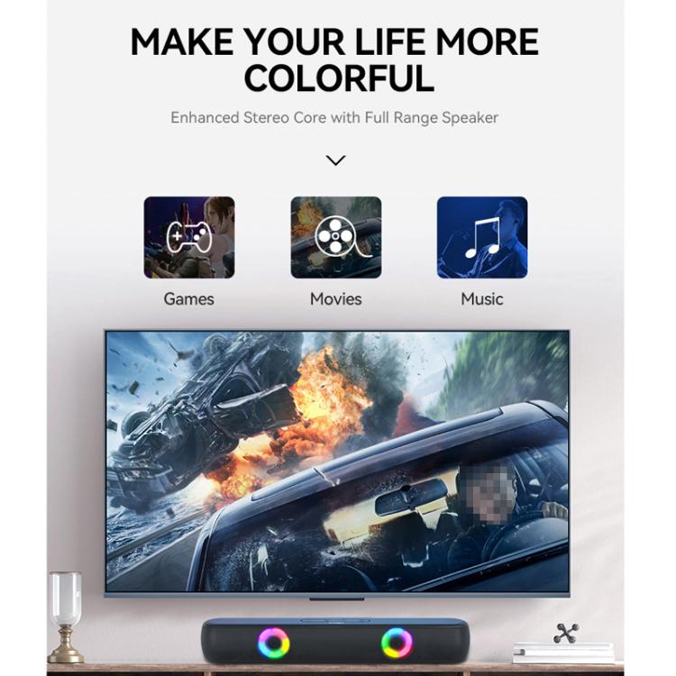 T-WOLF B320 TWS RGB Bluetooth 5.0 Speaker Desktop Soundbar Subwoofer Support USB / AUX / TF / FM, B320