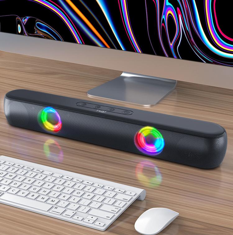 T-WOLF B320 TWS RGB Bluetooth 5.0 Speaker Desktop Soundbar Subwoofer Support USB / AUX / TF / FM, B320