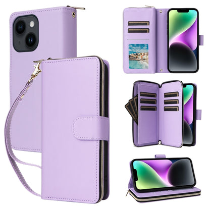 Nine-card Slots Zipper Wallet Bag Leather Phone Case, For iPhone 15 Pro, For iPhone 15 Plus / 14 Plus, For iPhone 15, For iPhone 14 / 13, For iPhone 14 Pro, For iPhone 14 Pro Max