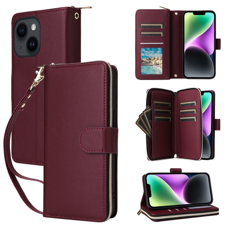 Nine-card Slots Zipper Wallet Bag Leather Phone Case, For iPhone 15 Pro, For iPhone 15 Plus / 14 Plus, For iPhone 15, For iPhone 14 / 13, For iPhone 14 Pro, For iPhone 14 Pro Max