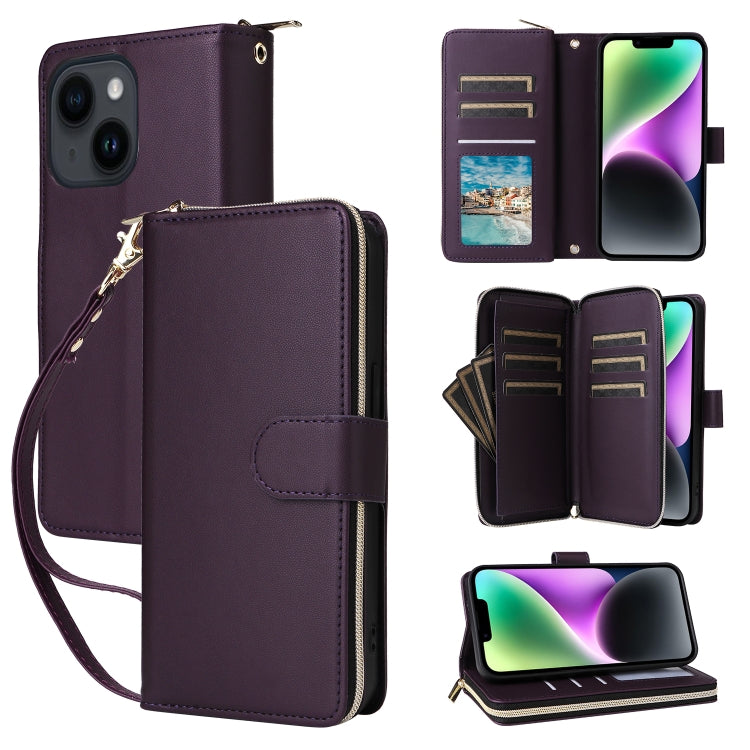 Nine-card Slots Zipper Wallet Bag Leather Phone Case, For iPhone 15 Pro, For iPhone 15 Plus / 14 Plus, For iPhone 15, For iPhone 14 / 13, For iPhone 14 Pro, For iPhone 14 Pro Max