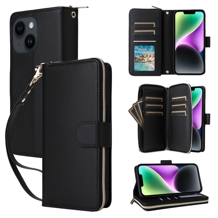 Nine-card Slots Zipper Wallet Bag Leather Phone Case, For iPhone 15 Pro, For iPhone 15 Plus / 14 Plus, For iPhone 15, For iPhone 14 / 13, For iPhone 14 Pro, For iPhone 14 Pro Max