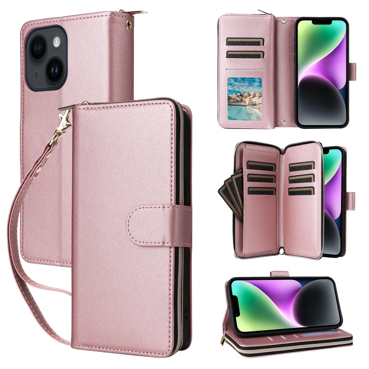 Nine-card Slots Zipper Wallet Bag Leather Phone Case, For iPhone 15 Pro, For iPhone 15 Plus / 14 Plus, For iPhone 15, For iPhone 14 / 13, For iPhone 14 Pro, For iPhone 14 Pro Max