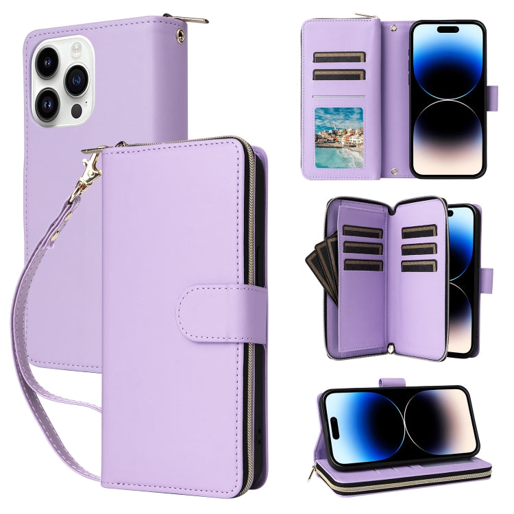 Nine-card Slots Zipper Wallet Bag Leather Phone Case, For iPhone 15 Pro, For iPhone 15 Plus / 14 Plus, For iPhone 15, For iPhone 14 / 13, For iPhone 14 Pro, For iPhone 14 Pro Max