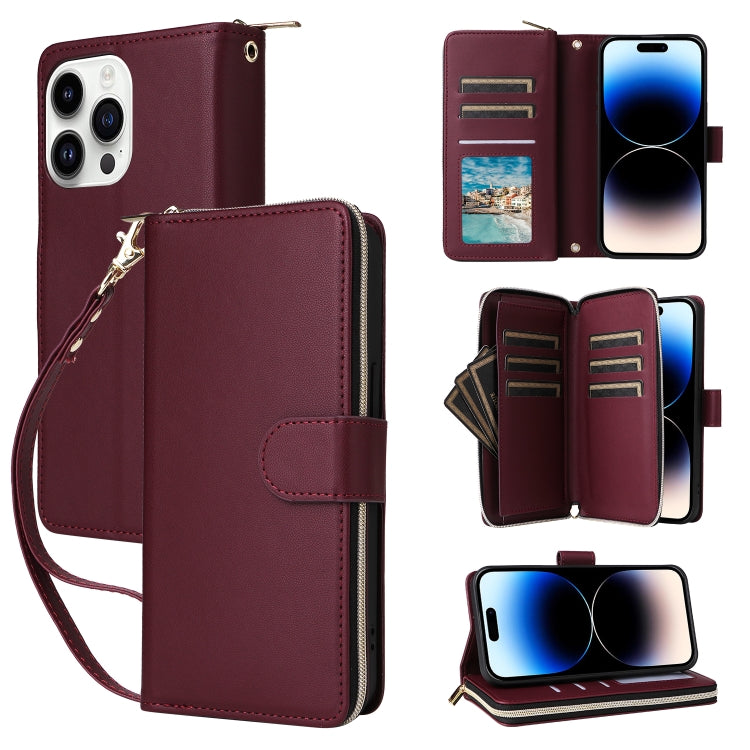 Nine-card Slots Zipper Wallet Bag Leather Phone Case, For iPhone 15 Pro, For iPhone 15 Plus / 14 Plus, For iPhone 15, For iPhone 14 / 13, For iPhone 14 Pro, For iPhone 14 Pro Max