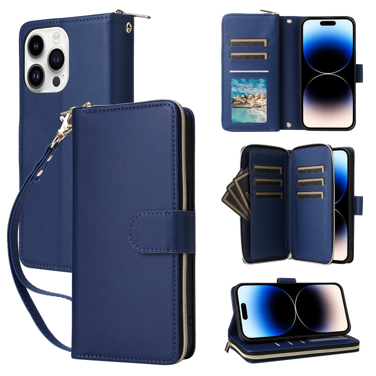 Nine-card Slots Zipper Wallet Bag Leather Phone Case, For iPhone 15 Pro, For iPhone 15 Plus / 14 Plus, For iPhone 15, For iPhone 14 / 13, For iPhone 14 Pro, For iPhone 14 Pro Max